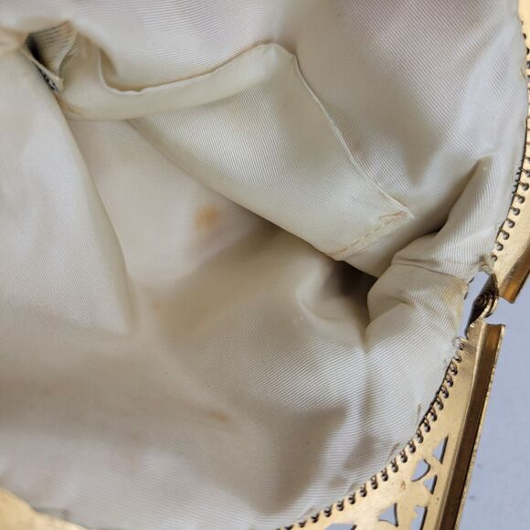 Whiting & Davis White Enameled Mesh Bag Vintage 50's Gold Metal Frame Chain USA - Picture 15 of 16